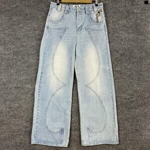 Vescartes Jeans Mens Medium Fast Draw Light Blue with Western Embroidery Cowboy